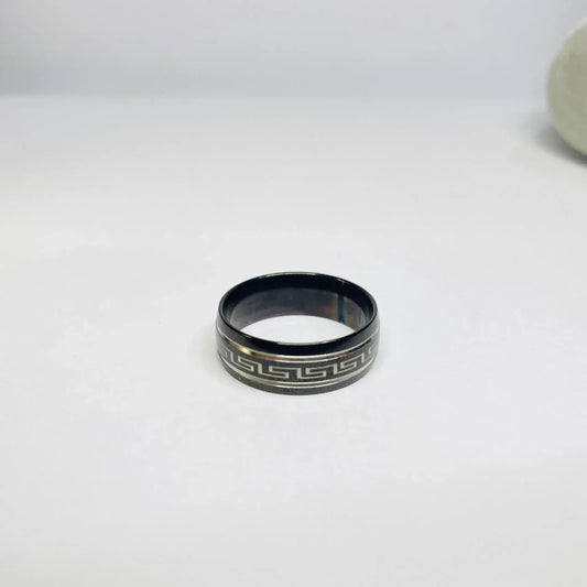 Greek Wave Design Black Silver Ring