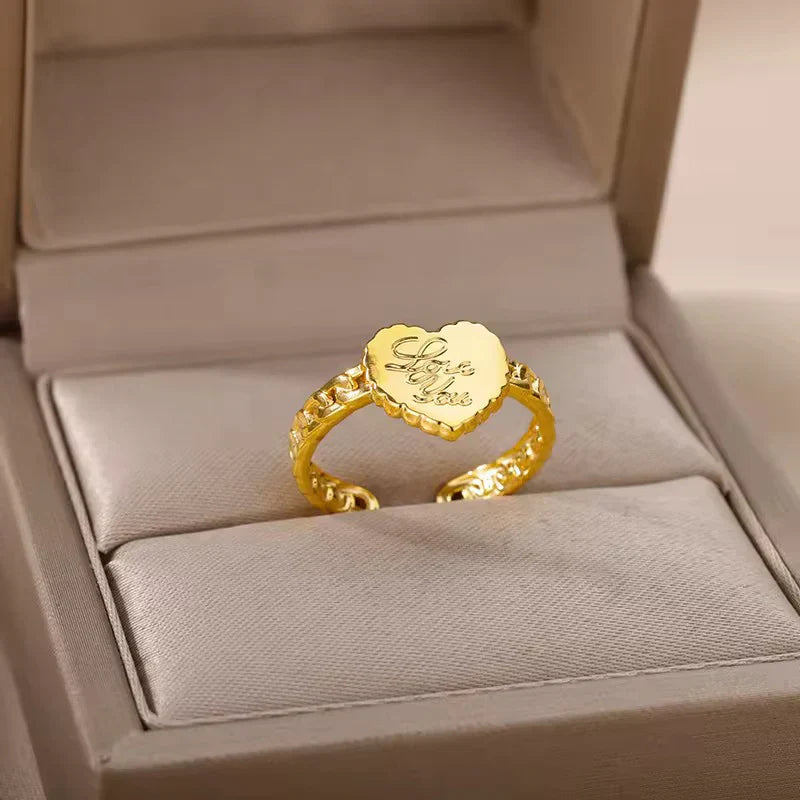 Gold Heart Ring with "Love You" Engraving