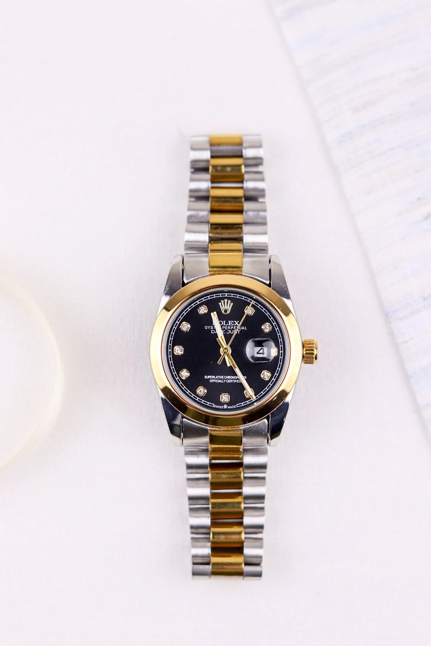 Rolex Black Pearl DateJust Women Watch - Plain Bezel