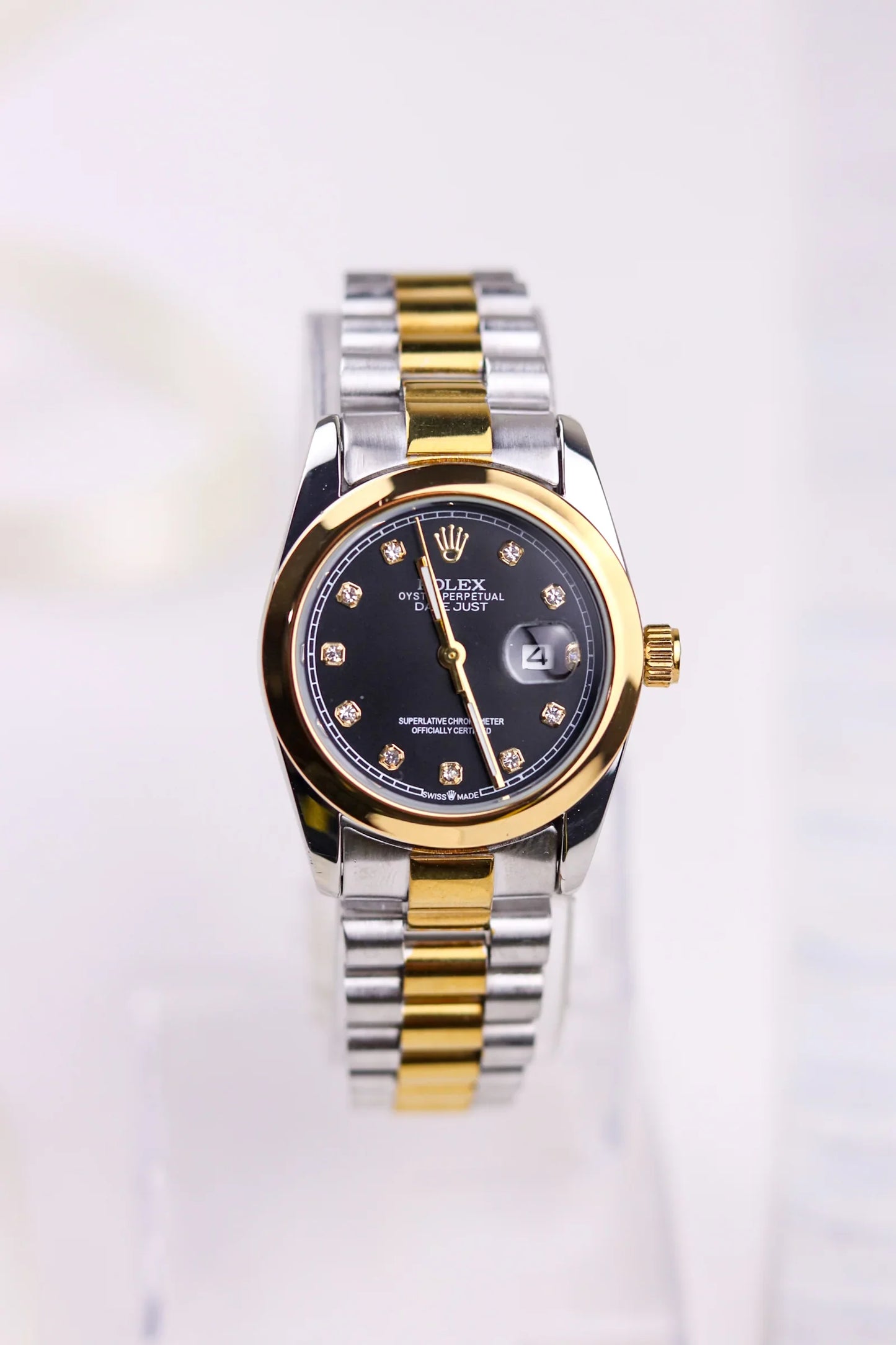Rolex Black Pearl DateJust Women Watch - Plain Bezel
