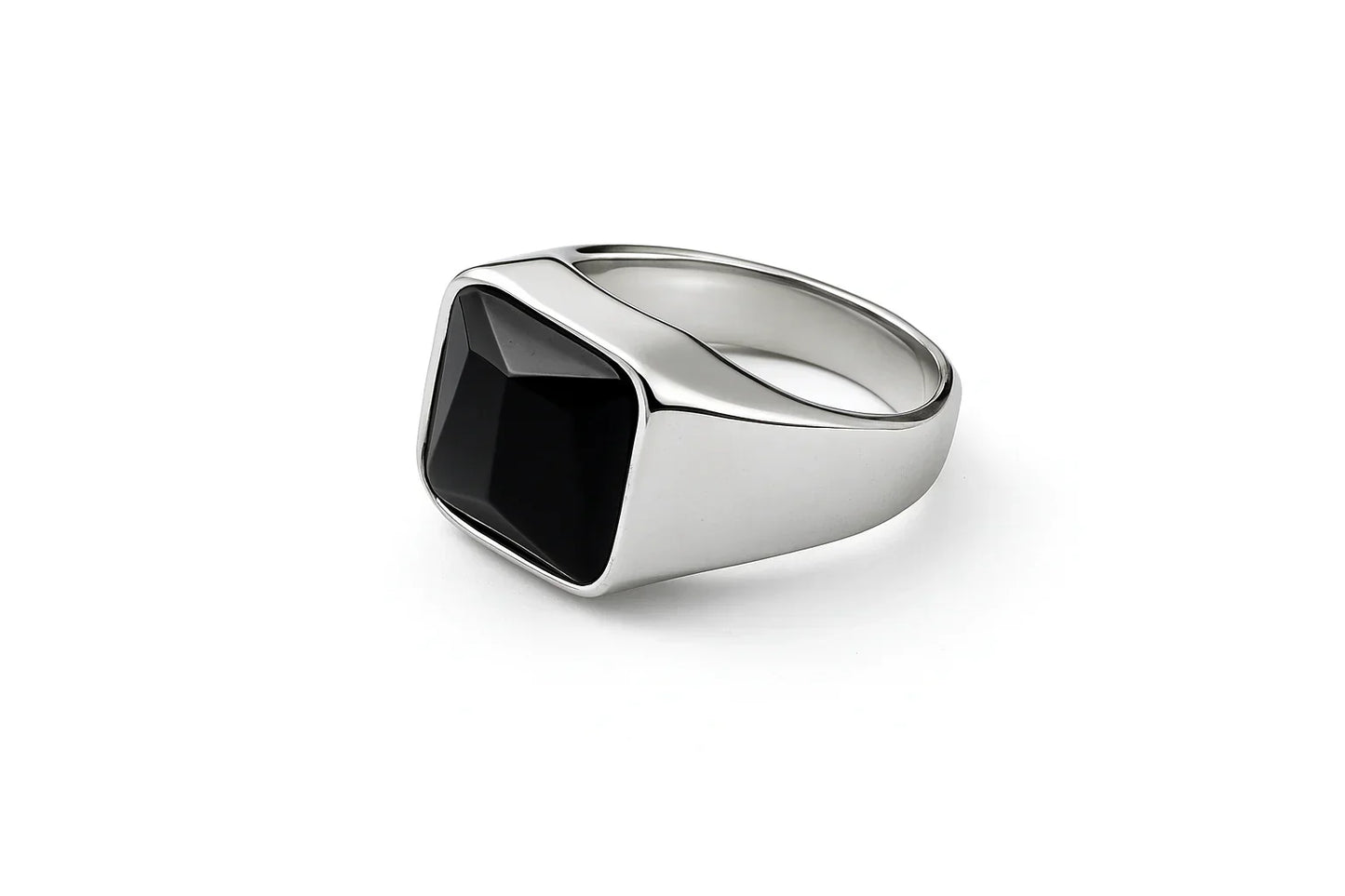 Silver plated square black onyx ring